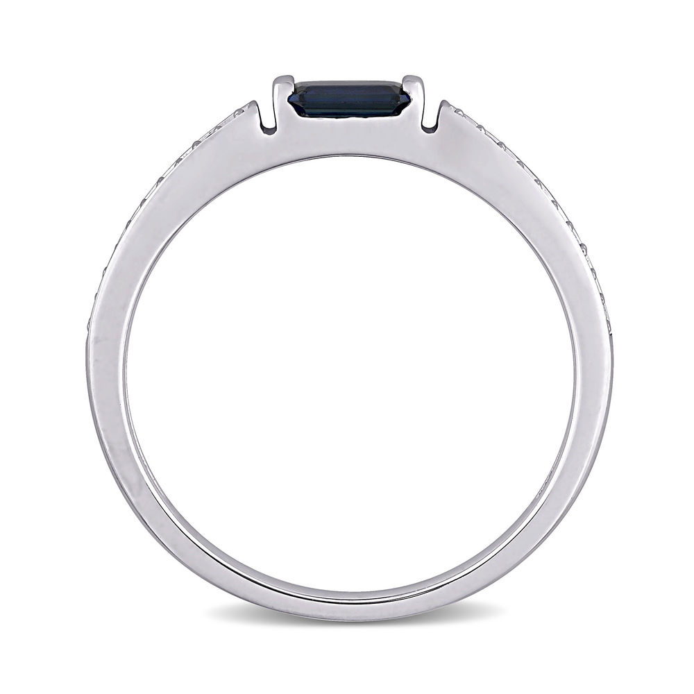 1/10 CT. T.W. Diamond and 1/3 CT. T.G.W. Octagonal-Cut Sapphire Ring in 10k White Gold-2 1/10 CT. T.W. Diamond and 1/3 CT. T.G.W. Octagonal-Cut Sapphire Ring in 10k White Gold-2 product photo