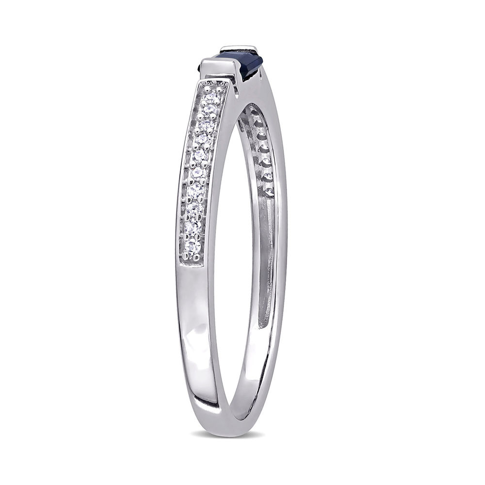 1/10 CT. T.W. Diamond and 1/3 CT. T.G.W. Octagonal-Cut Sapphire Ring in 10k White Gold-3 1/10 CT. T.W. Diamond and 1/3 CT. T.G.W. Octagonal-Cut Sapphire Ring in 10k White Gold-3 product photo