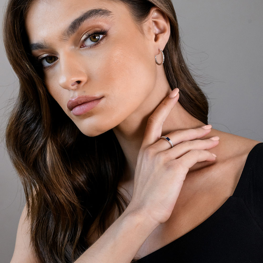 1/10 CT. T.W. Diamond and 1/3 CT. T.G.W. Octagonal-Cut Sapphire Ring in 10k White Gold-5 1/10 CT. T.W. Diamond and 1/3 CT. T.G.W. Octagonal-Cut Sapphire Ring in 10k White Gold-5 product photo