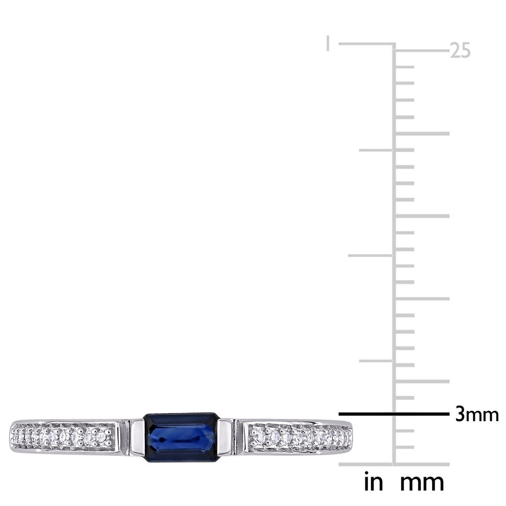 1/10 CT. T.W. Diamond and 1/3 CT. T.G.W. Octagonal-Cut Sapphire Ring in 10k White Gold-6 1/10 CT. T.W. Diamond and 1/3 CT. T.G.W. Octagonal-Cut Sapphire Ring in 10k White Gold-6 product photo