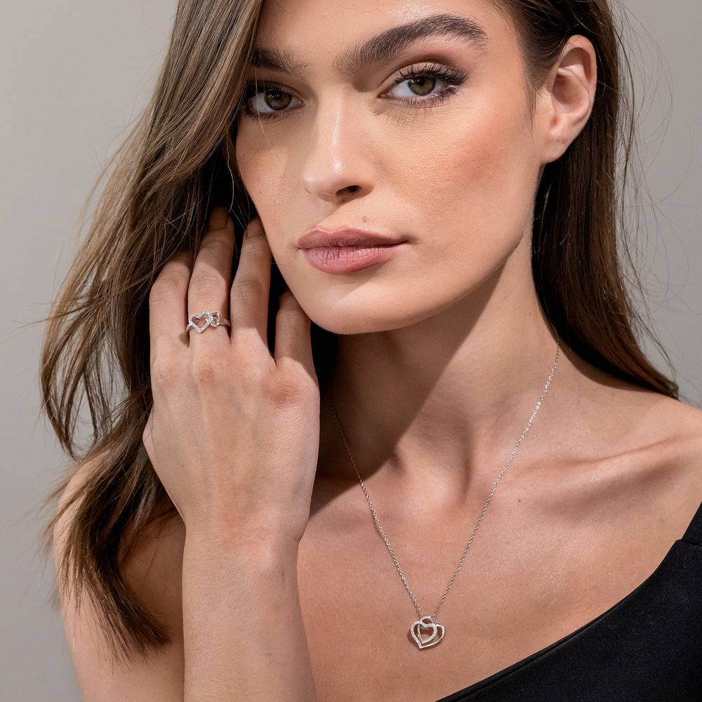 1/10 CT. T.W. Diamond Interlocked Hearts Ring in Sterling Silver-4 product photo