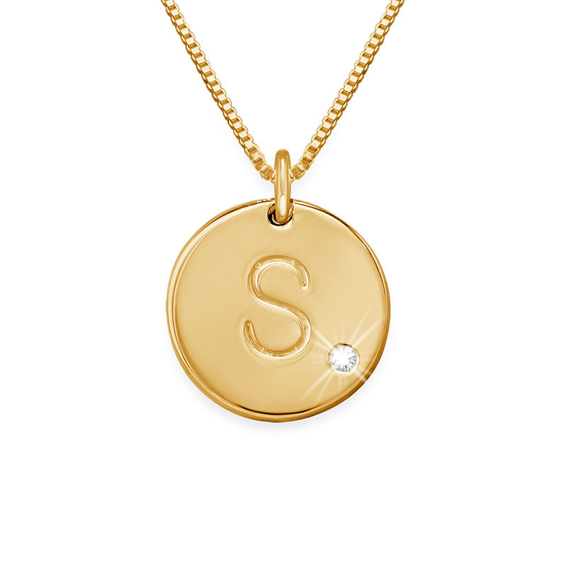 18k Gold Vermeil Charm Necklace with Initial and Diamond-1 product photo