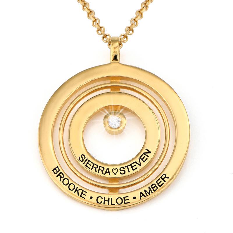 Engraved Two Heart Necklace with Birthstones in 18K Gold Plating-1 product photo