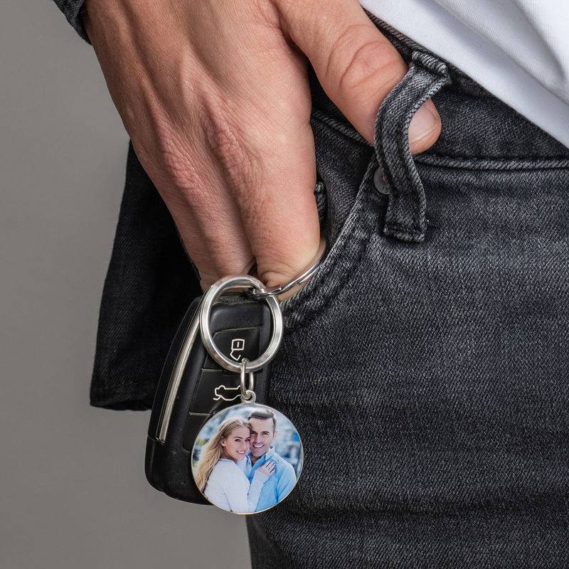 Engraved Round Photo Keychain in Sterling Silver-3 product photo