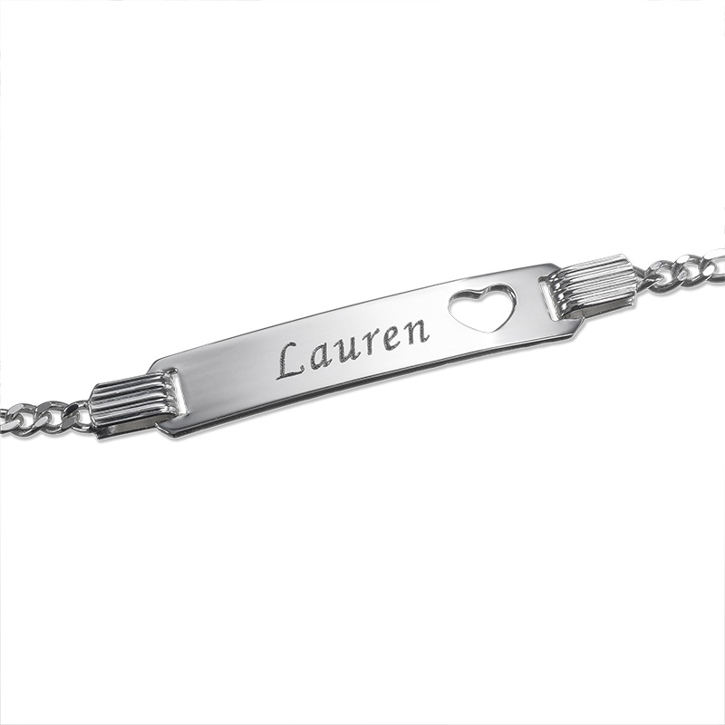 Girl's Personalized Silver ID Bracelet with Heart-2 product photo