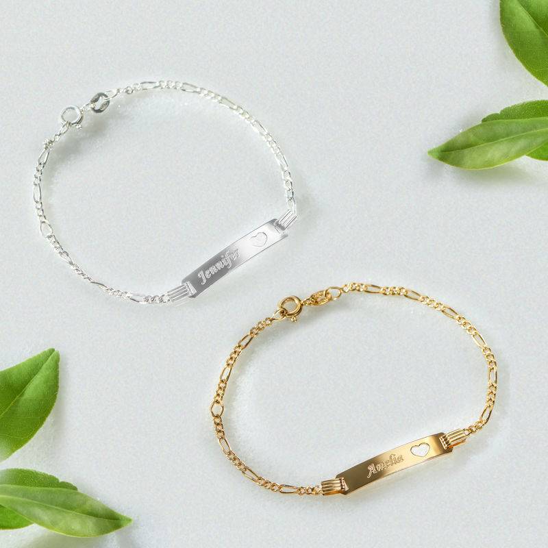 Girl's Personalized Silver ID Bracelet with Heart-3 product photo