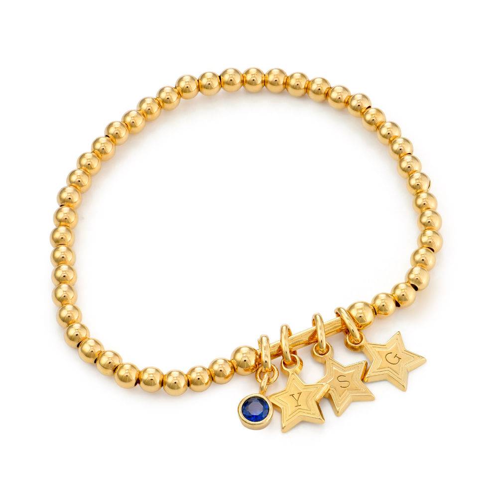 Hazel Paperclip Bracelet with Engraved Charms & Birthstones in 18K Gold Plating-1 product photo
