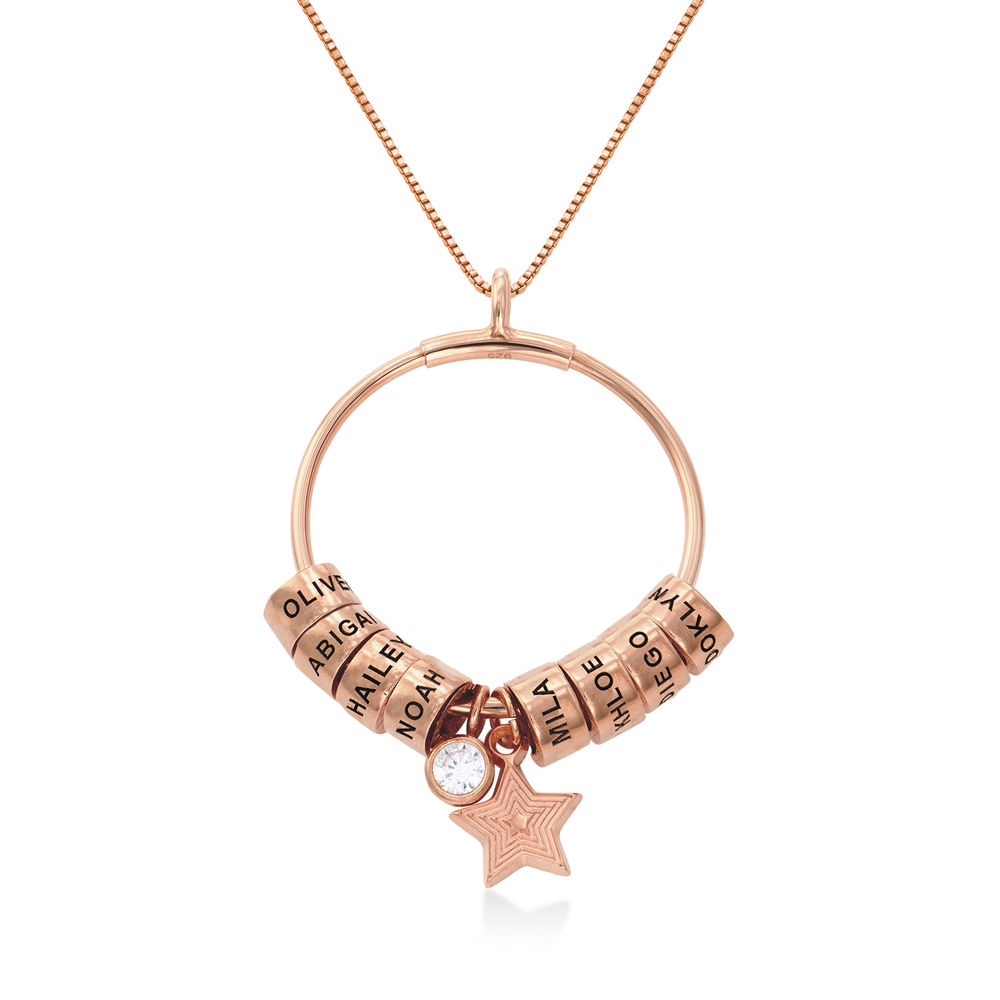 Contour Heart Pendant Necklace with Two Names & 0.05CT Lab Diamond in 18K Rose Gold Plating-1 product photo