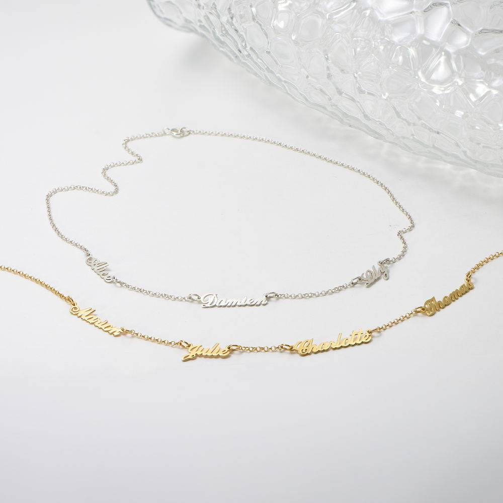 Script Double Name Ring with Diamond in 14K Solid Yellow Gold-1 product photo