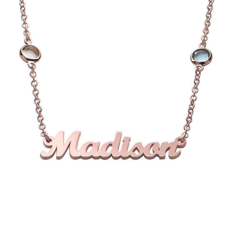 Monogram Initials Necklace with Semi-Precious Stone and Diamonds in 18K Rose Gold Vermeil-1 product photo
