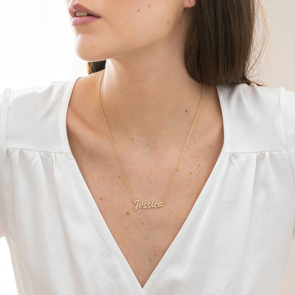 Pave Diamond Name Necklace- 14k solid gold-2 product photo