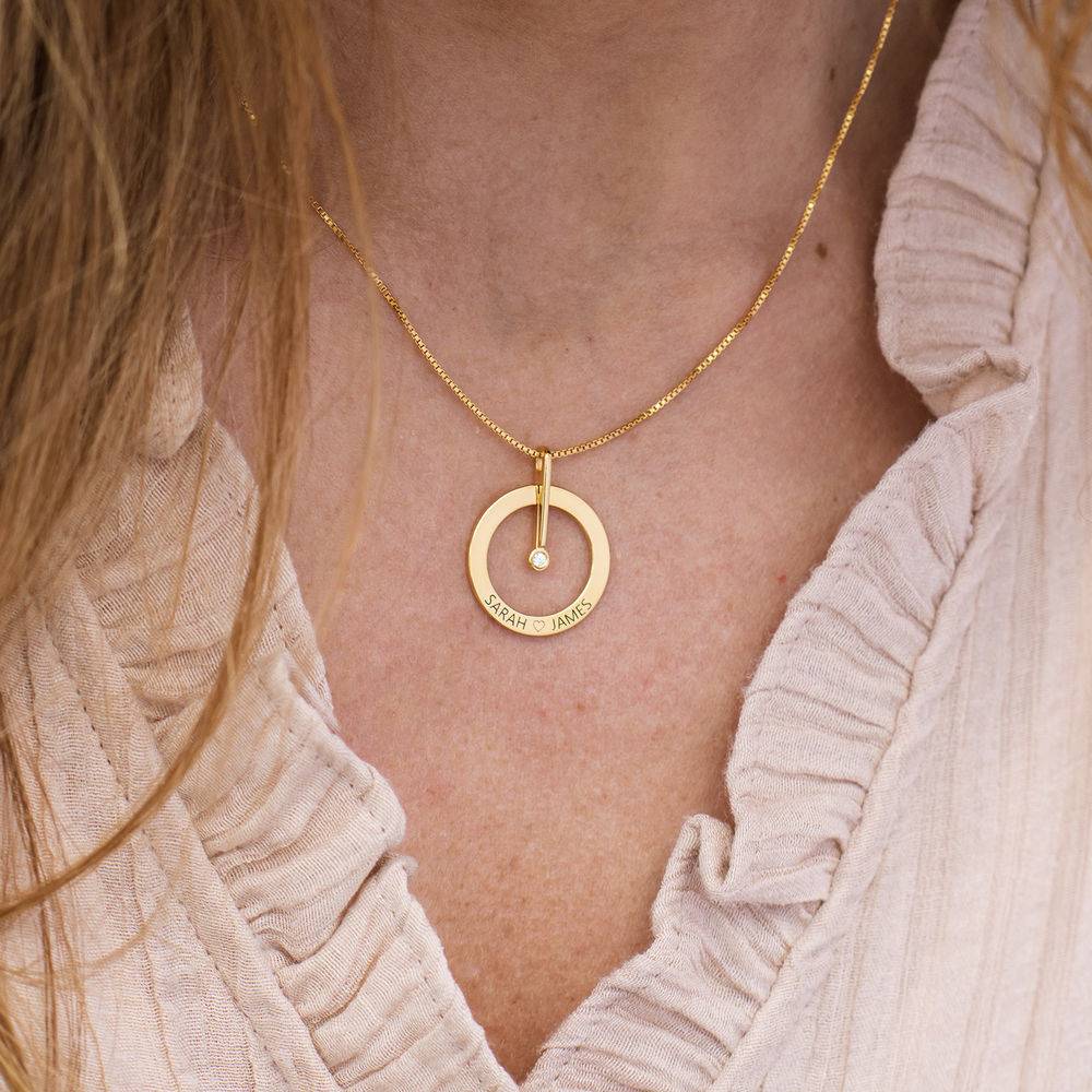 Personalized Circle Necklace with Diamond in 18K Gold Vermeil-4 product photo