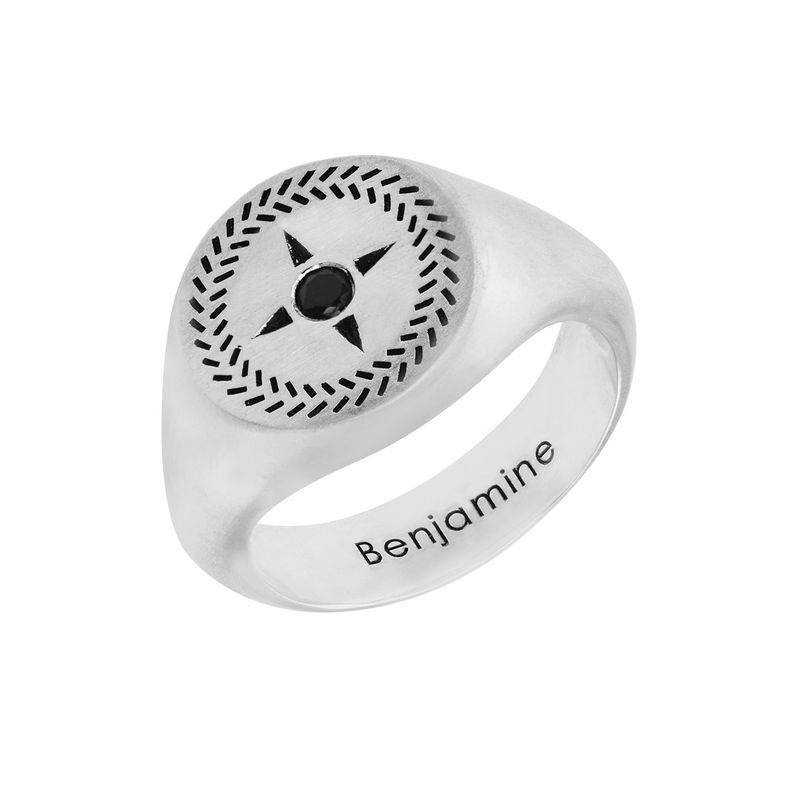 Personalized Compass Round Signet Ring in Silver for Men-1 product photo
