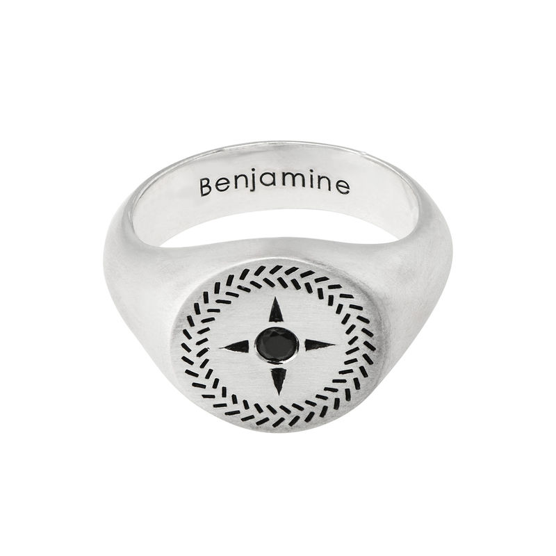 Personalized Compass Round Signet Ring in Silver for Men-2 product photo