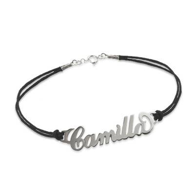 Silver Name Bracelet with Leather Style Cord-1 product photo