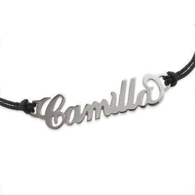 Silver Name Bracelet with Leather Style Cord-2 product photo