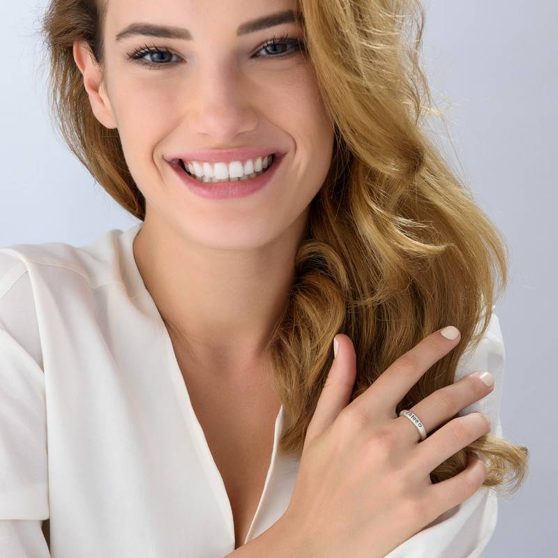 Stackable Engraved Ring with Names in Sterling Silver-4 product photo